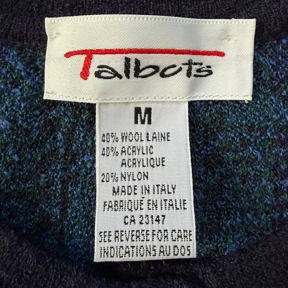 VINTAGE 80s Talbots Tartan Plaid Blue Green Cardigan Sweater Medium - Picture 14 of 14